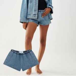 parke elastic denim shorts in vintage wash